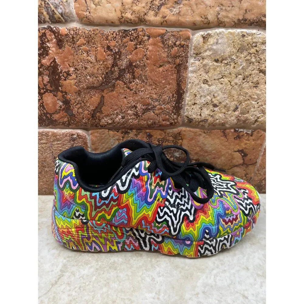 Skechers Sneakers Jen Stark Kids Size 1 Psychedelic Rainbow Art Shoes Swirl - Picture 9 of 13